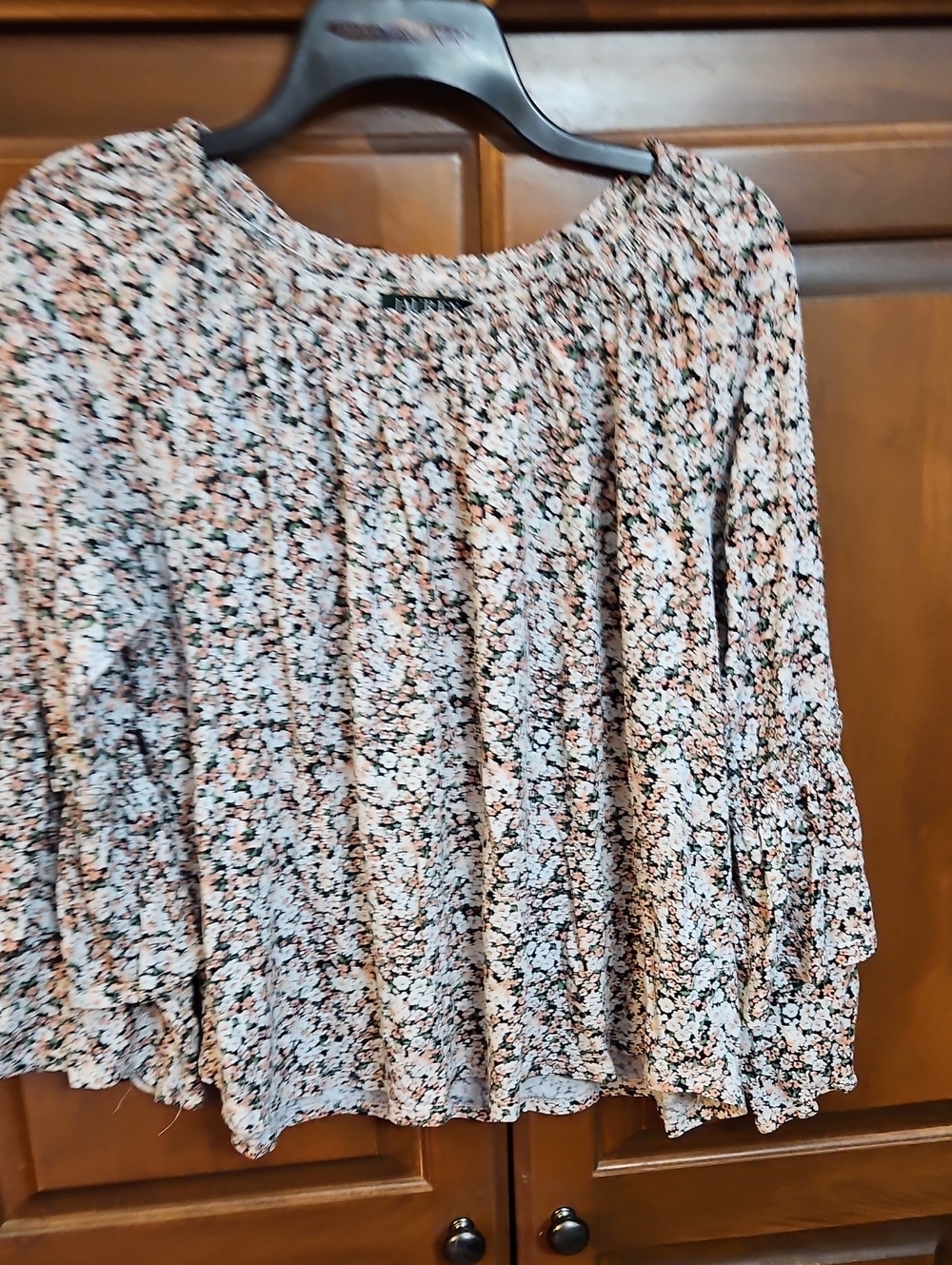 Lauren Ralph Lauren Floral Peasant Blouse in Black, White & Pink
